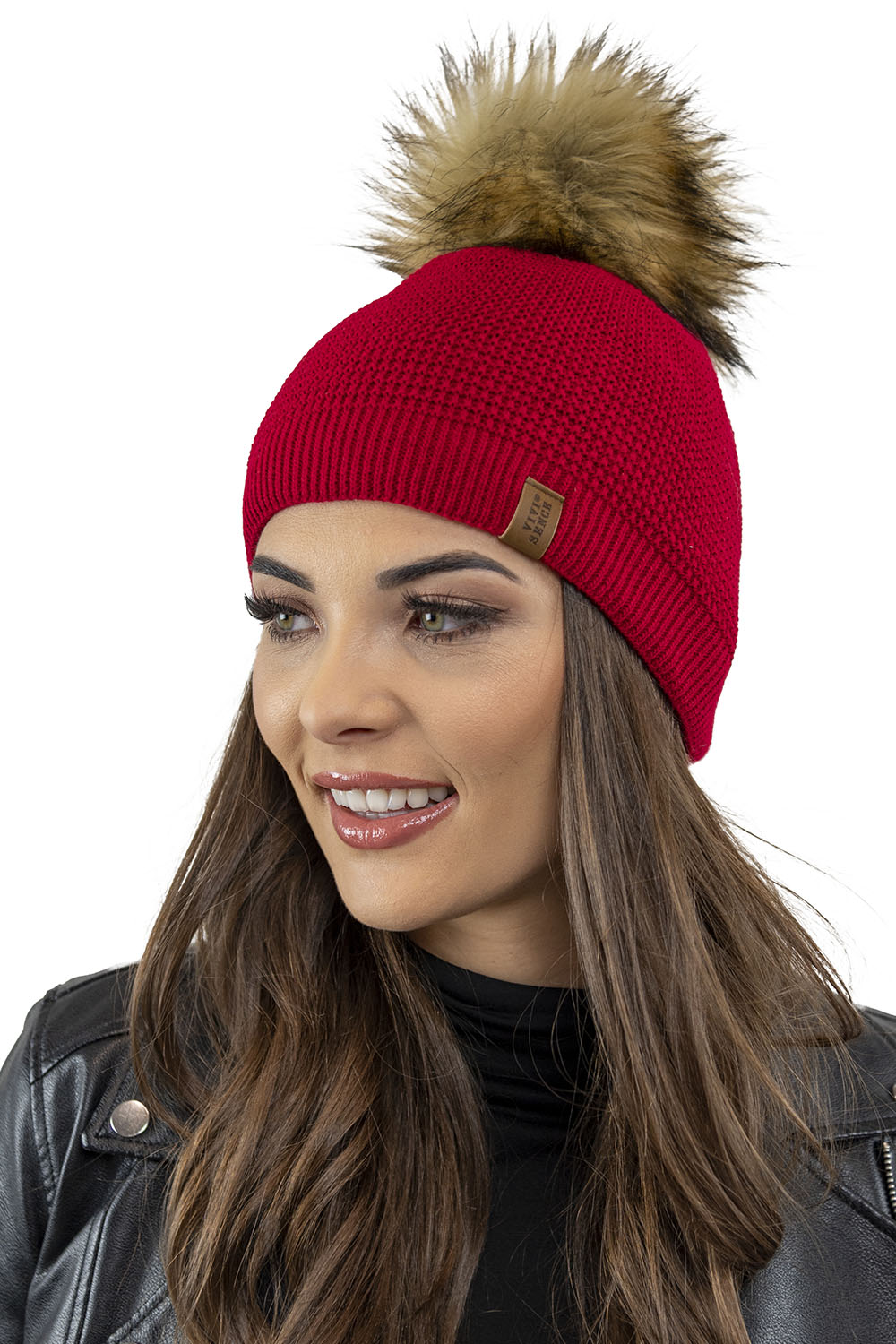 Vivisence Elegant Winter Set for Women with Pompom Hat and Warm Scarf Perfect for Cold Winter Days Ideal for Both Casual and Formal Outfits Made from Warm and Soft Acrylic Fabric, red