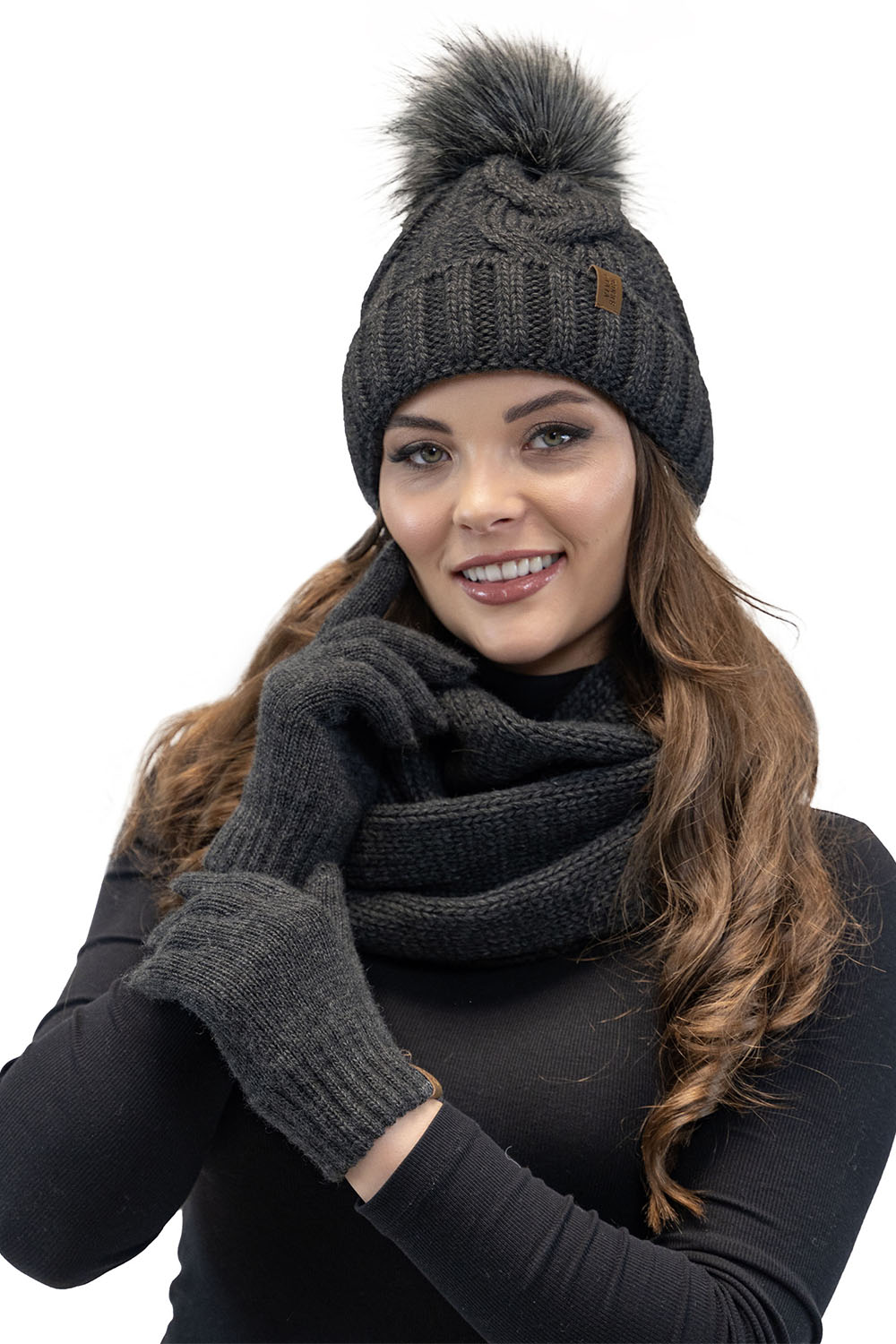 Vivisence Loop Schal Strick Zweimal Gefaltet Ideal Wärm Für Wintertage 7103, dunkelgrau