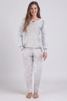 Vivisence Dame Schlafanzug 2-teiliges Set Pyjama Bluse Hose Gemustert Tupfen 2023, Grau