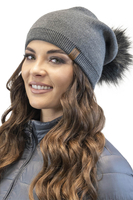 Vivisence Bonnet Femme Hiver Pompon Style Classique Ajustement Allongé 70105, graphite