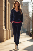 Vivisence Damen Jogginghose Bequeme Sporthose Aus Weicher Baumwolle Lockerer Schnitt Breiter Elastikbund Seitentaschen Und Bündchen An Den Beinabschlüssen, dunkelblau