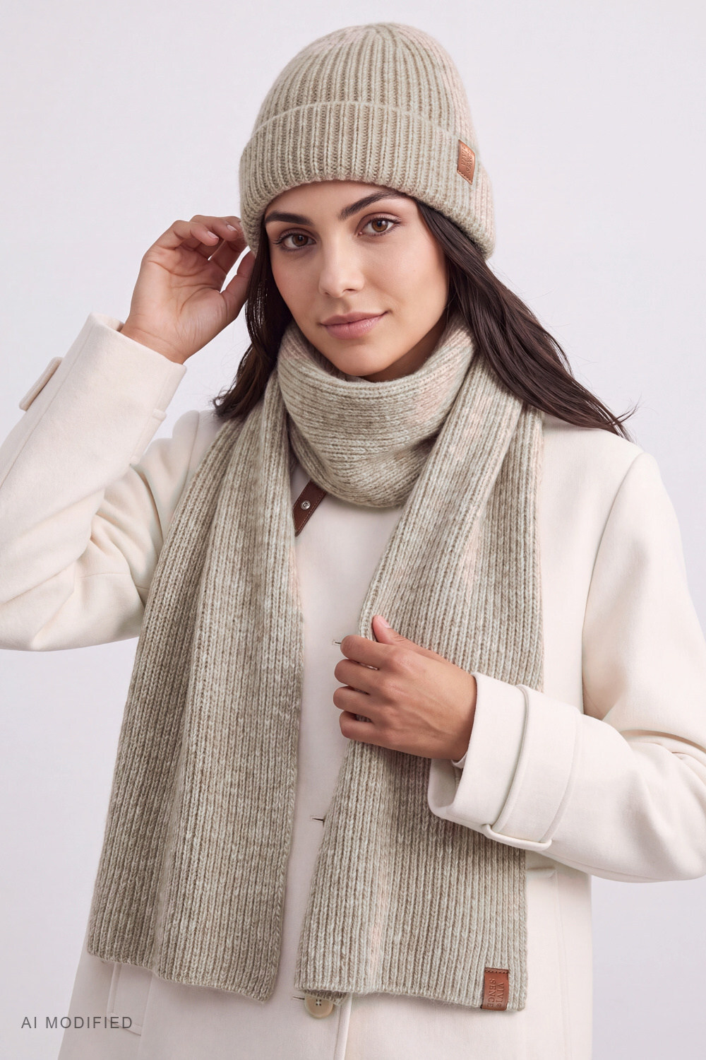 Vivisence Women's Ribbed Wool Blend Scarf, beige
