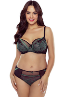 Vivisence Soft-BH Eleganter BH mit Bügeln Verziert mit Floraler Spitze Elastischem Netzstoff und Verstellbaren Trägern, schwarz-grün