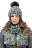 Vivisence Bonnet Et Écharpe Pour Femme L'Automne Et L'Hiver Tricoté Avec Un Gros Pompon Et Une Longue Chaude En Fil Épais Doublé De Polaire Douce Pour Les Froides Journées D'Hiver 7086Kmpl, jaune