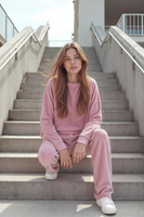 Vivisence Women's Velour Sweatshirt Long Sleeve Crew Neck Lounge Top Soft Cotton Casual Pullover Relaxed Fit Jumper Everyday Loungewear Cozy Sportswear 9005,