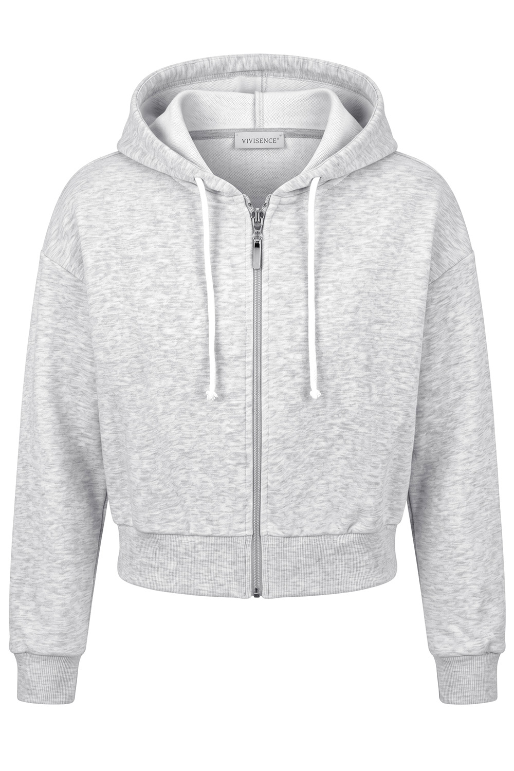 Vivisence Damen Sweatshirt Mit Reißverschluss Kurzer Schnitt, Grau