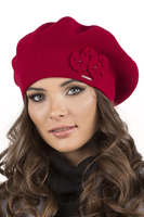 Vivisence Femme Béret Et Écharpe Pour l'Automne et l'Hiver Ensemble En Laine Avec Application Florale Style Classique Confortable Et Élégant Parfait Pour Lhiver Cadeau 7006Kmpl, rouge