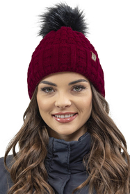 Vivisence Damen Mütze Bommel Warm Fleece Gefüttert Strick Winterstyle 7015, weinrot