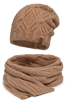 Vivisence Femme Ensemble Bonnet Et Echarpe Hiver Laine Coton Chaleur Confort, beige