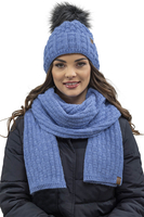 Vivisence Bonnet Femme Avec Pompon Doublé En Polaire Tricoté Pour L’Hiver 7015, bleu denim