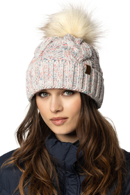 Vivisence Bonnet Femme Et Écharpe Pour L'automne et L'hiver À Pompon Cache-cou Ensemble Classique En Fils Chauds Avec Doublure En Polaire Parfait Pour Les Journées Froides 7014, blanc mélange