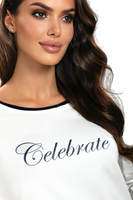 Vivisence Damen Pyjama Schlafanzug Kurzarm Nachtwäsche 2teilig Set Bequem 2028, ecru/dunkelblau