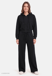 Vivisence ensemble détente coton survêtement femme zippé, noir