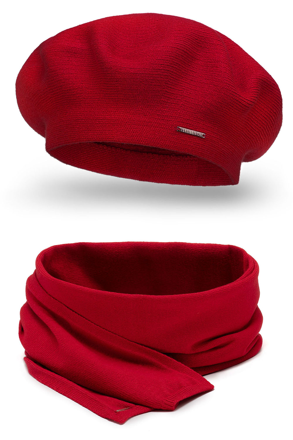 Vivisence Elegant Women's Winter Beret And Scarf Set Made Of Warm Thick And Soft Fabric With Wool Blend For Ladies Ideal For Cold Winter And Autumn Days, red