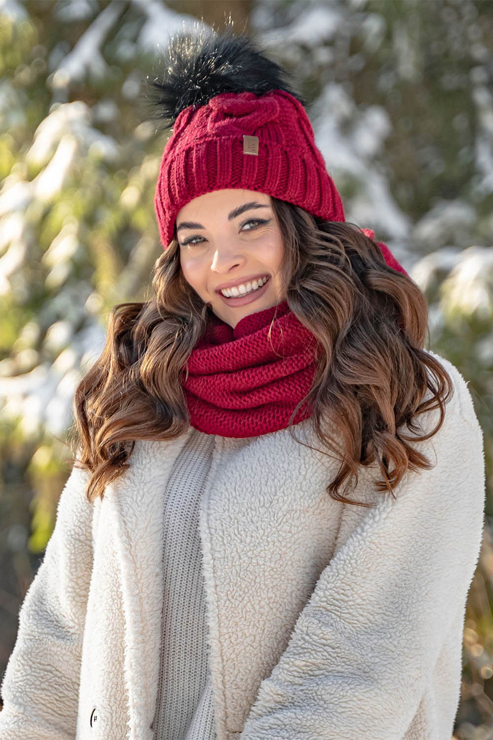 Vivisence Winter Hat With Pom Pom For Women Warm Ideal For Cold Days 7014, maroon