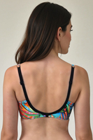 Vivisence Bikini Top With Padded Cups Wide Straps Colorful Print And Side Boning Support 3231, orange-green