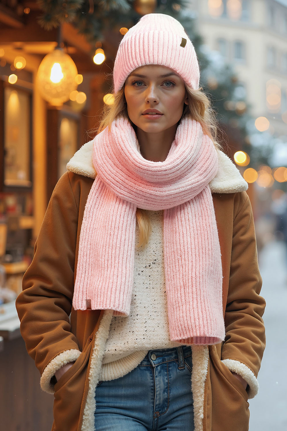 Vivisence Women Winter Scarf Merino Wool Soft Knit Cozy Warmth Everyday Comfort, Pink