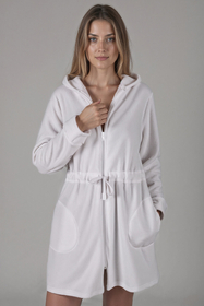 Vivisence Bademantel Baumwoll mit Reißverschluss Weiches Und Warmes Material Perfekt Für Das Abendliche SPA 5012, weiß