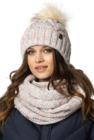 Vivisence Stylish Women's Winter Set Including Pompom Hat And Cozy Snood Scarf Made From Soft And Warm Fabric Smooth Fleece Lining Ideal For Cold Days, white melange