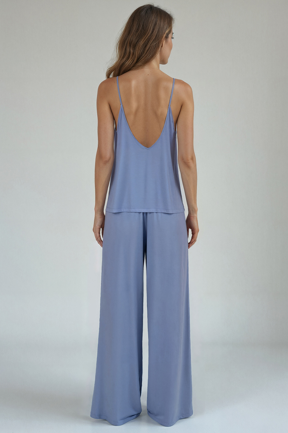 Vivisence Pyjama Set Femme Viscose Bretelles Fines Coupe Ample Confort Nuit 2046, bleu ciel