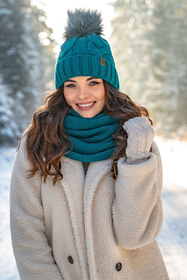 VIVISENCE Wintermütze mit Bommel Damen Warmes Ideal Für Kalte Wintertage 7014, dunkeltürkis