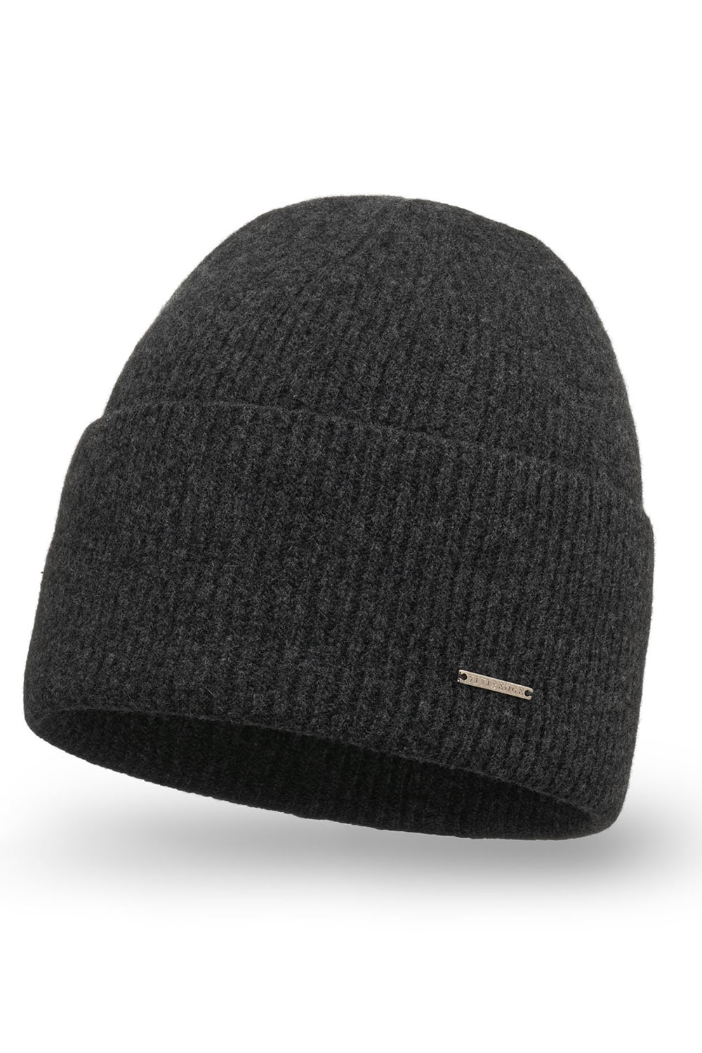 Vivisence Damen Mütze Winter Weich Strickmütze Umschlag-Saum Innenfutter 7096, schwarzgrau