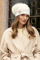 Vivisence Damen Bommelmütze Winter Wolle Handgefertigte Schurwolle 7079, Ecru