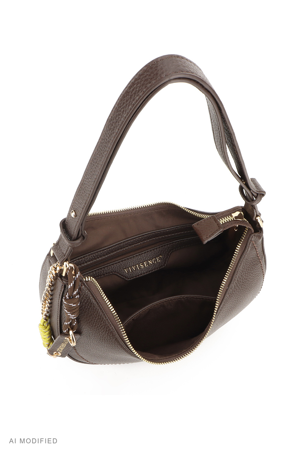 Vivisence Sac bandoulière T0041 en polyuréthane, sac demi-lune élégant, marron foncé