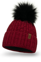 Vivisence Damen Mütze Bommel Warm Fleece Gefüttert Strick Winterstyle 7015, weinrot