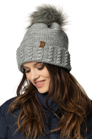 Vivisence Bonnet Et Cache Cou Pour Femme L'Automne et L'Hiver Avec Pompon En Fourrure Écologique Et Doublure En Polaire Ensemble Chaud Et Confortable Idéal Pour Les Activités Extérieures Pendant Les F, gris clair