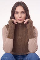 Vivisence Damen Set Mütze Schal Handwärmer warme Strickware, braun