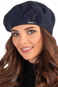 Vivisence Women's Beret With Floral Applique Ideal For Winter Days 7036, dark blue
