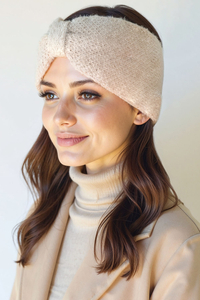 Vivisence Femme Bandeau Tricot Doux Avec Nœud Torsadé Confort Et Chaleur, beige