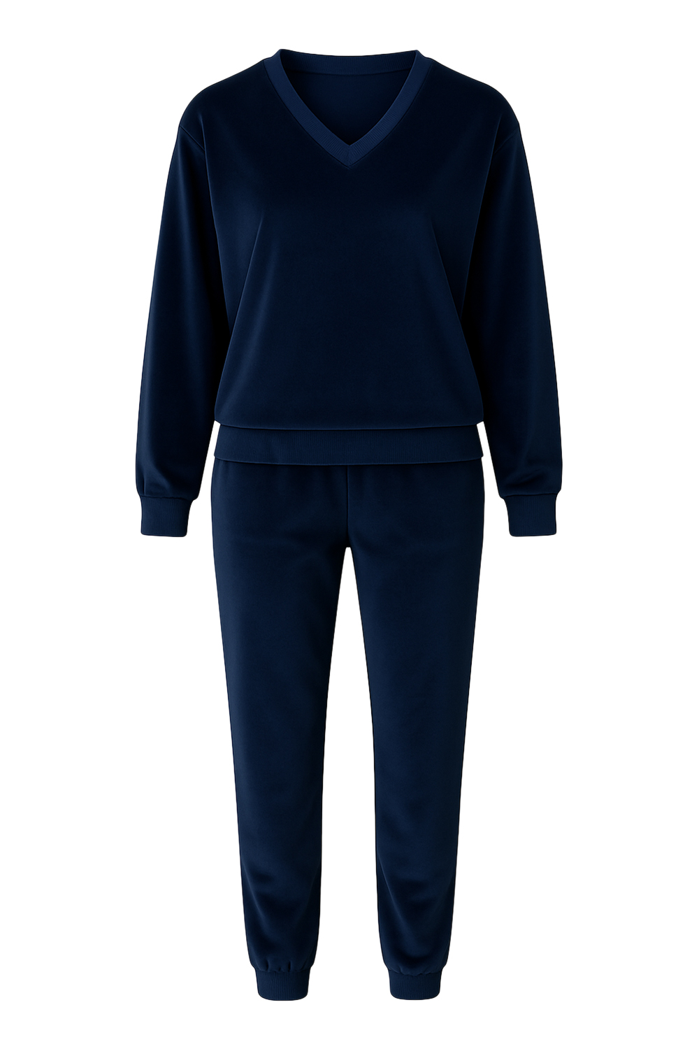 Vivisence Women Tracksuit Cotton Set Ribbed Waistband Casual Loungewear 9202, dark blue