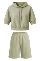 Vivisence Women Loungewear Set Soft Cotton Hoodie and Shorts All Day Ease, olive