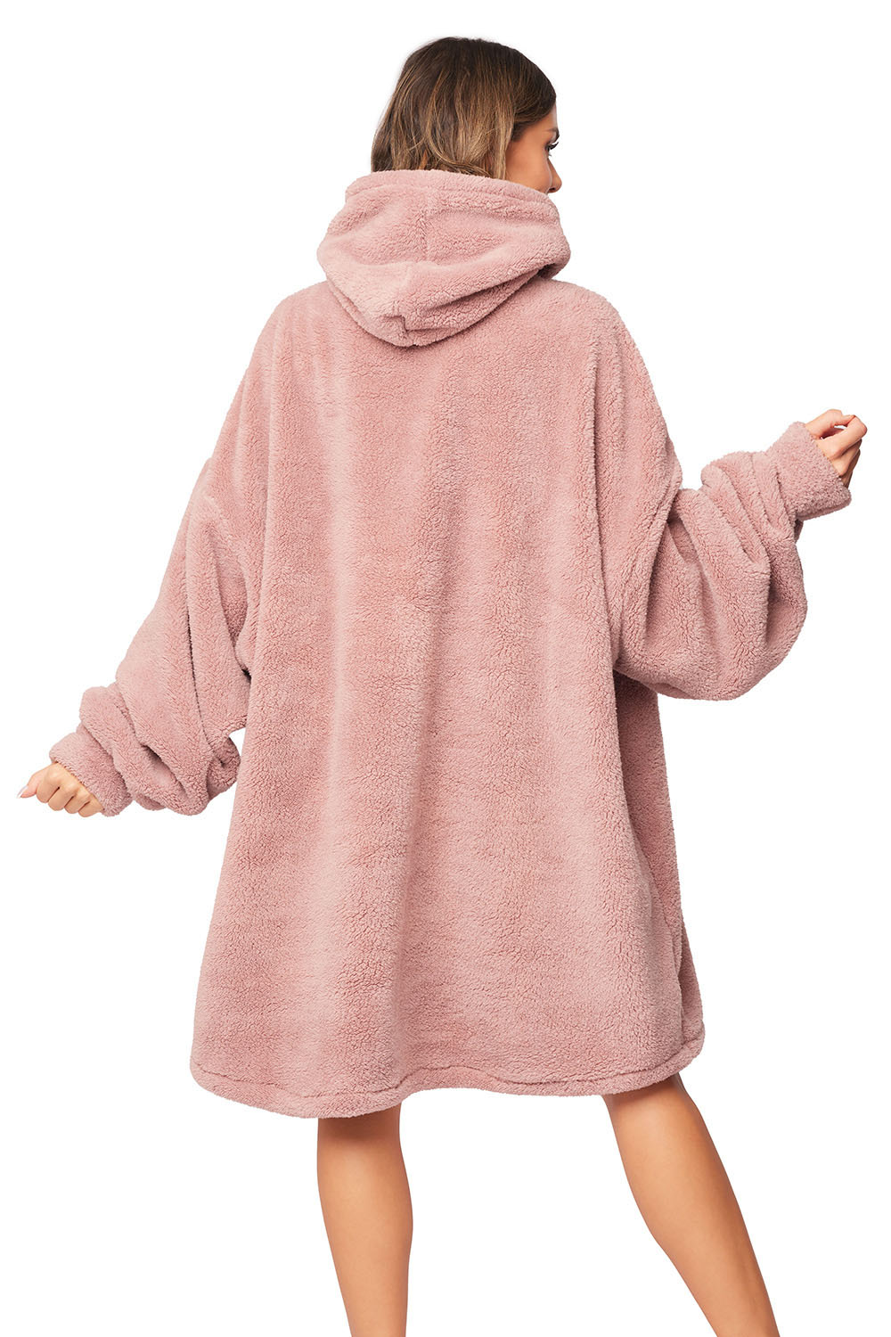 Vivisence Damen Bademantel Kapuze Plüsch Oversize Bequem, rosa