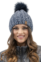 Vivisence Women's Winter Pom-Pom Hat Made From Soft And Warm Two-Colored Yarn With Soft Antistatic Fleece Lining Perfect Fit Design For Warmth And Style During Cold Winter Days, navy blue