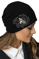 Vivisence Bonnet Pour Femme L'Automne et L'Hiver Élégant En Laine De Haute Avec Doublure Polaire Chaude Pli À L'Arrière Élastique Décoration Fait Main Pour Les Froides Journées Cadeaut 7084, noir