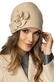 Vivisence Bonnet Femme Élégant En Laine Vierge Brodé Main Pour L’Hiver 7076, beige