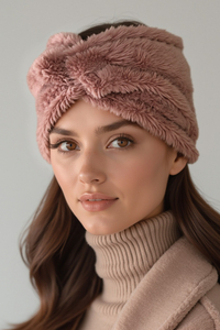 Vivisence Femme Bandeau Maille Duveteuse avec Torsade Confort et Chaleur, rose poudré