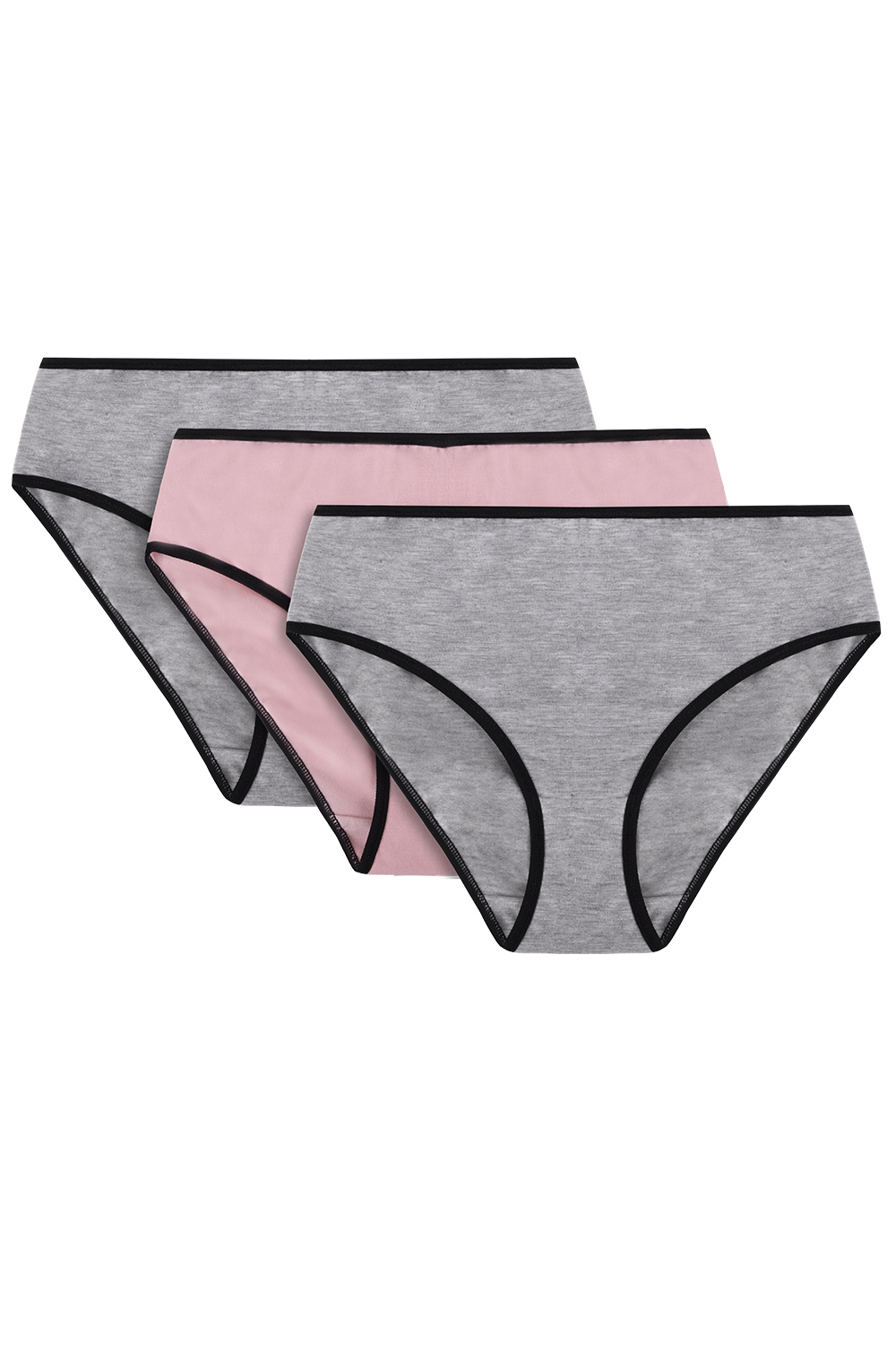 Vivisence Culotte Classique Slip pour Femme Lot de 3 Figi 4016, Bande Noire: Gris/Rose/Gris 3-pack
