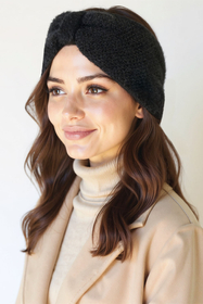 Vivisence Women Winter Headband Soft Knit With Twist Front Cozy Warmth, Black