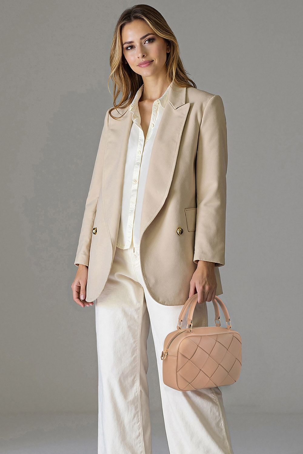 Vivisence Women's Shoulder Bag Woven Front Design Stylish and Functional, beige