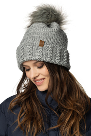 Vivisence Winterset Für Damen Mütze Mit Öko-Kunstpelz-Bommel Und Wärmendem Loop-Schal Perfekte Passform Mit Antistatischem Fleecefutter Hergestellt Aus Garn Ideal Für Kalte Wintertage, hellgrau