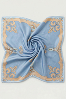 Vivisence Women Silk Scarf Square Design Hand Rolled Edges Versatile Style, light blue/beige