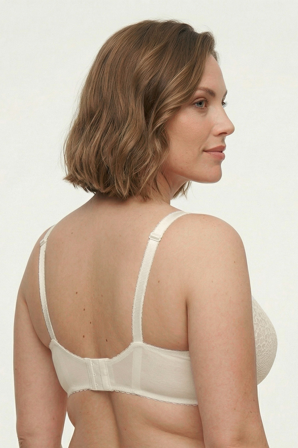 Vivisence Women’s Underwire Lace Bra, Soft Floral Lace Everyday Bra with Adjustable Straps and Smooth Microfibre Back, ecru