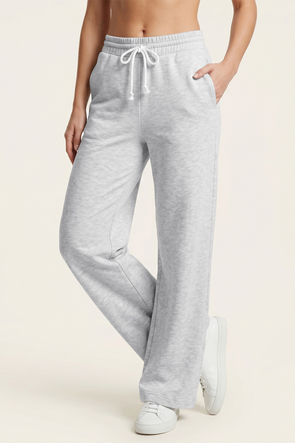 Vivisence Women Wide Leg Pants High Waist Adjustable Cuffs All Day Comfort, grey melange