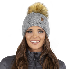 Vivisence Bonnet À Pompon Femme Doublé En Polaire Avec Pompon En Fausse Fourrure 7019, gris clair