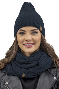 Vivisence Bonnet Et Cache Cou Femme Pour L'automne et L'hiver Ensemble Chaud Et Élégant Tricoté Avec Pompon Fourrure Doux Et Confortable Pour Activités Quotidiennes Et Plein Air 7017Kmpl, bleu foncé