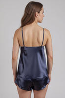 Vivisence ensemble nuit femme top pyjama bretelles réglables satiné short décontracté confortable, bleu marine
